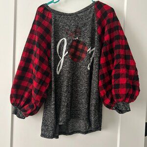 Joy Balloon Sleeve Christmas Holiday Sweater Top